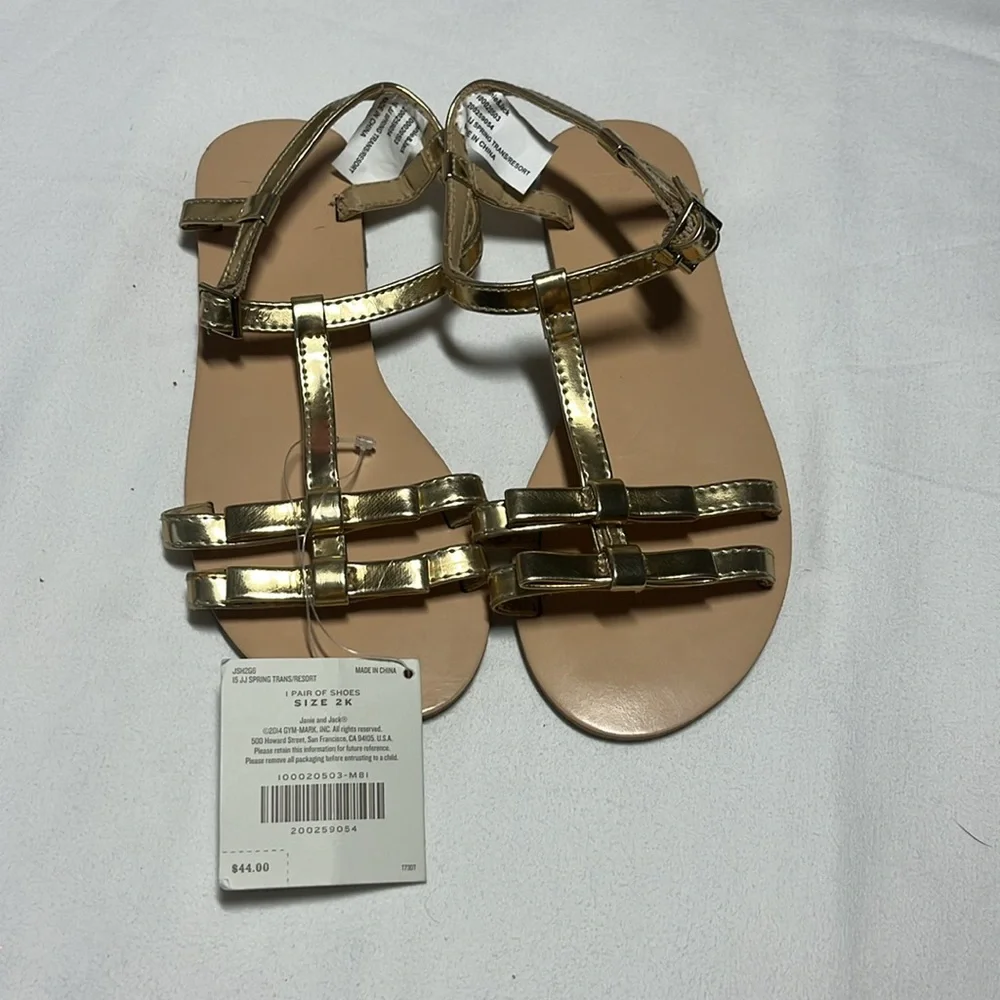 Janie and Jack Youth Size 2K Gold Sandals